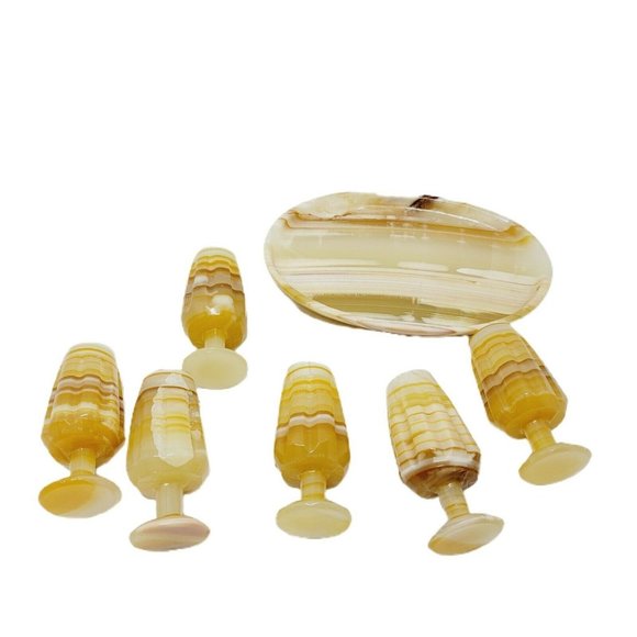 Set Mini Barware Stone Marble Ribbed Stripe Decor - Picture 11 of 11